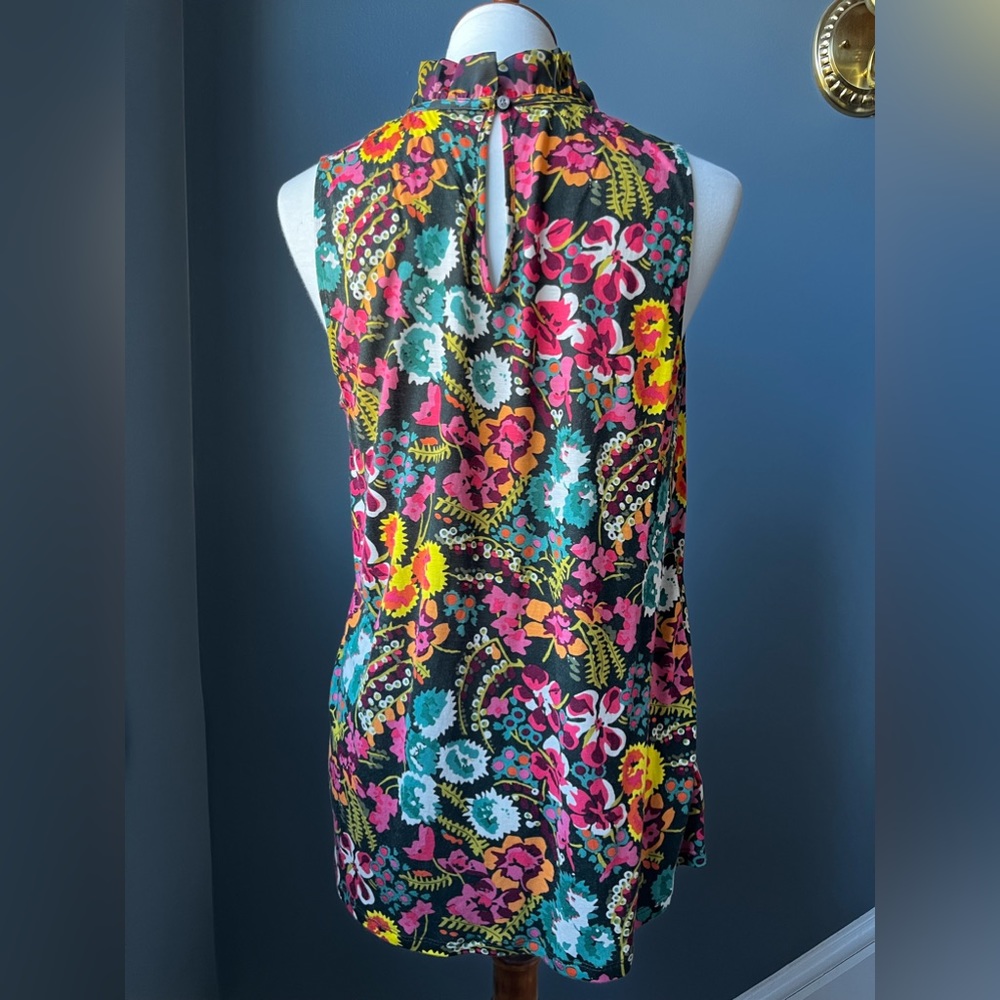 Loft Multi Colored Mock Neck Ruffle Shell - image 2